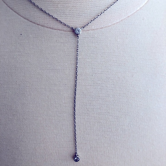 Alex Mika White Gold Double Circle "Diamond" Necklace - Picture 3 of 7